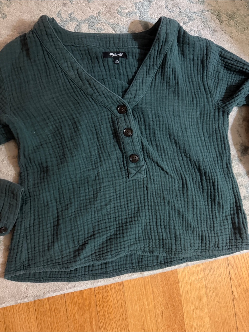 Madewell Deep Teal Cotton Gauze Henley Top